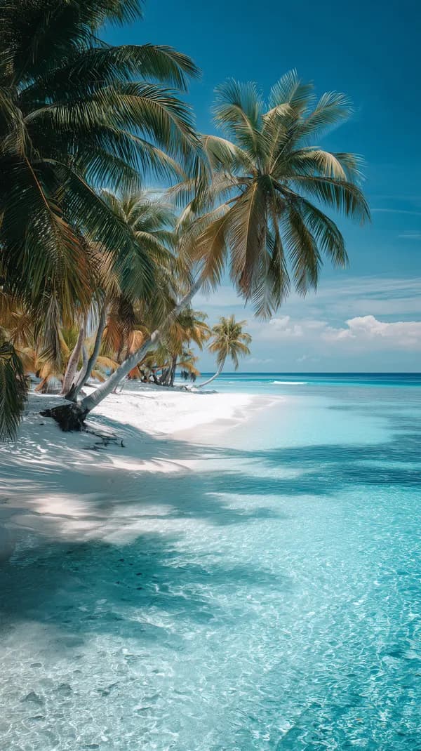 Tropical Beach Paradise: Palm Trees, White Sand and Turquoise Waters - HD Wallpaper, 4k Background Image