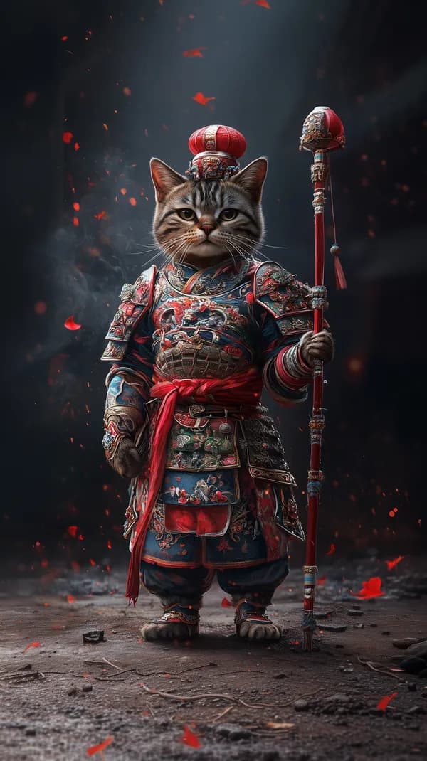 Mystic Cat Warrior in Ornate Armor with Regal Scepter - HD Wallpaper, 4k Background Image