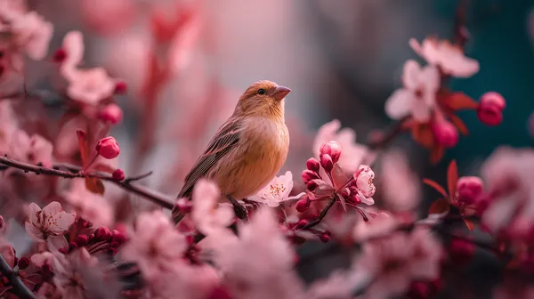 Pastel Spring Songbird Amid Pink Blossom Wallpaper - HD Wallpaper, 4k Background Image