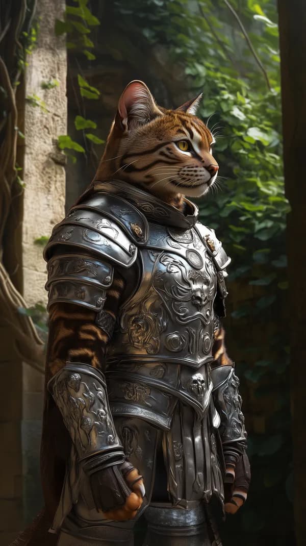 Fantasy Tiger Knight in Ornate Armor Standing in a Forest - HD Wallpaper, 4k Background Image