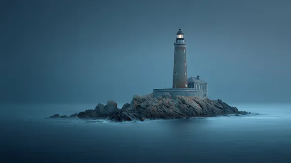Blue Hour Lighthouse on Rocky Island - Calm Seascape - HD Wallpaper, 4k Background Image