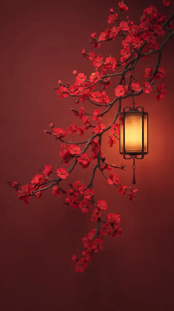 Red Blossom Lantern Wall Art - Warm Ambient Floral Scene - HD Wallpaper, 4k Background Image
