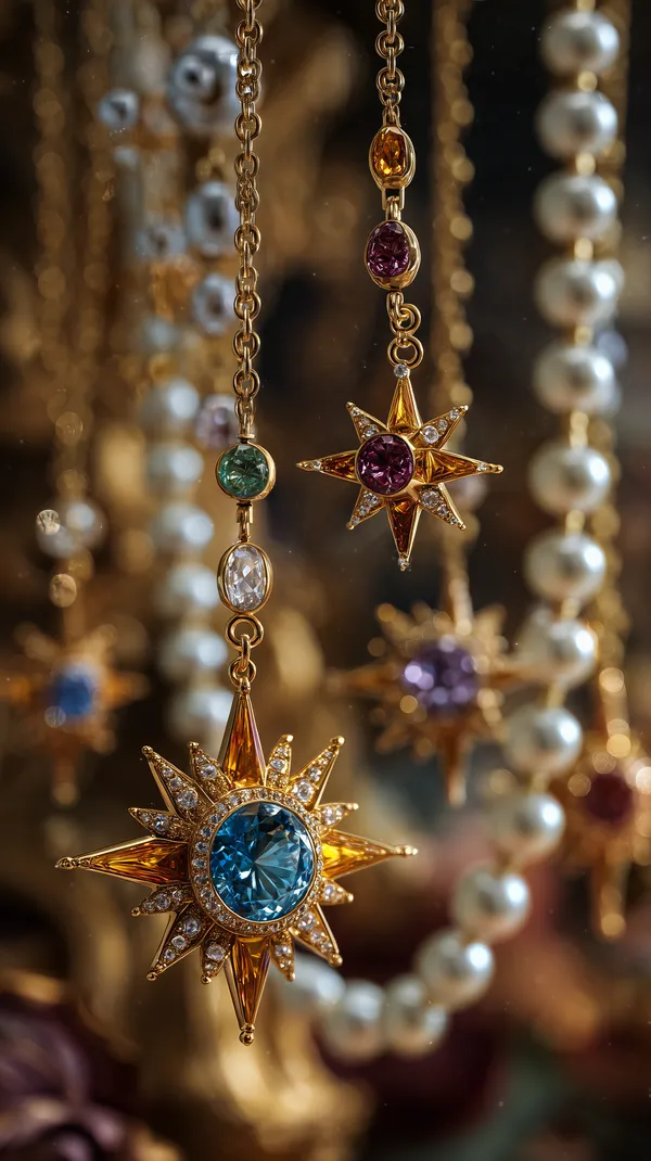 Golden Starburst Pendant Necklace with Gemstone Ornaments - HD Wallpaper, 4k Background Image