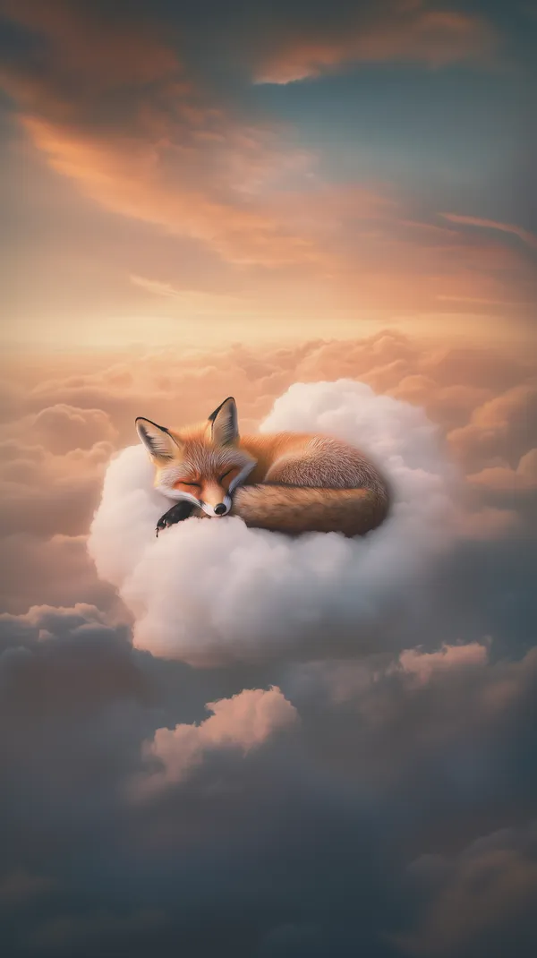Dreamy Sunset Fox Sleeping on a Cloud – Fantasy Sky Wallpaper - HD Wallpaper, 4k Background Image