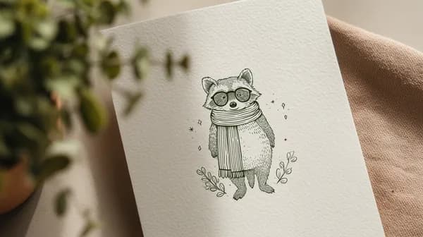 Cozy Sketch Raccoon Illustration with Scarf and Glasses - HD Wallpaper, 4k Background Image