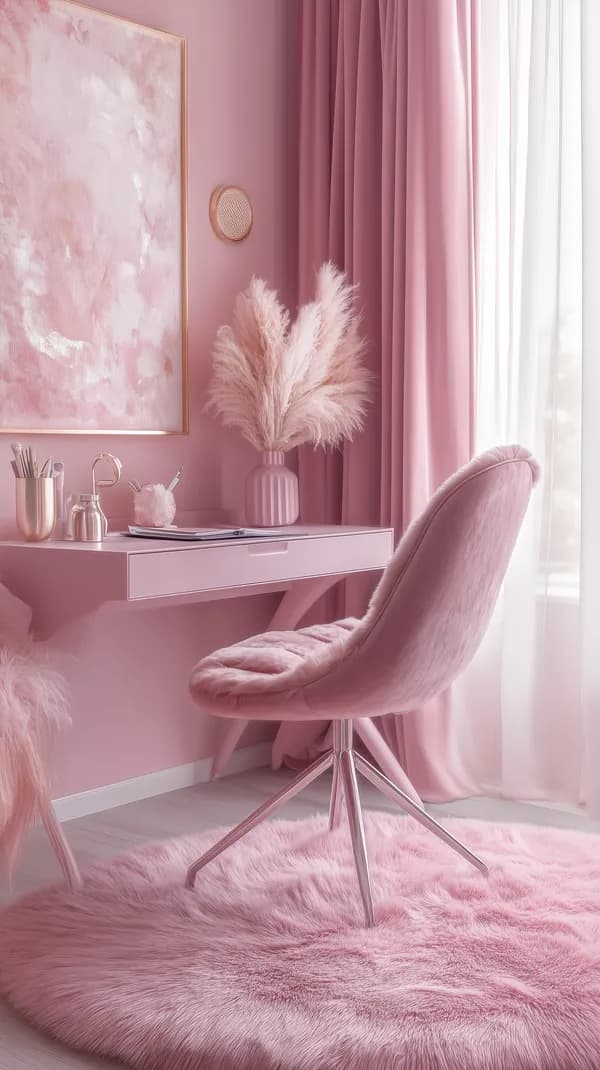 Soft Pink Cozy Office Wallpaper — Pastel Velvet Desk Scene - HD Wallpaper, 4k Background Image