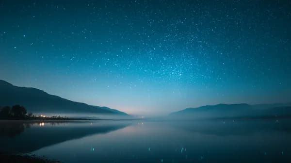 Starry Night Lake Landscape Wallpaper in Calm Blue Tones - HD Wallpaper, 4k Background Image