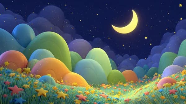 Whimsical Rainbow Hills Under Soft Moonlit Night Sky - HD Wallpaper, 4k Background Image