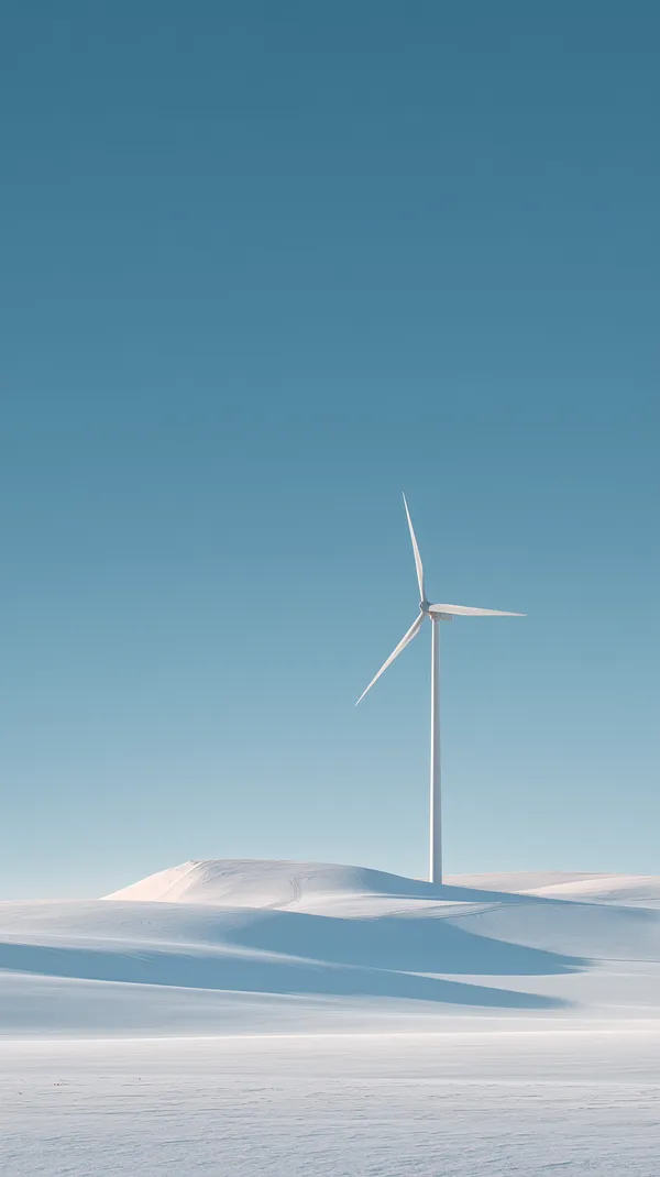 Minimalist Winter Wind Turbine in Snowy Dune Landscape - HD Wallpaper, 4k Background Image