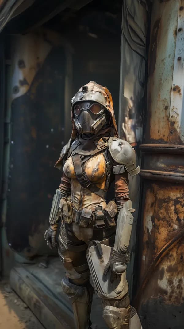 Post-apocalyptic armored warrior in a rusted industrial setting - HD Wallpaper, 4k Background Image
