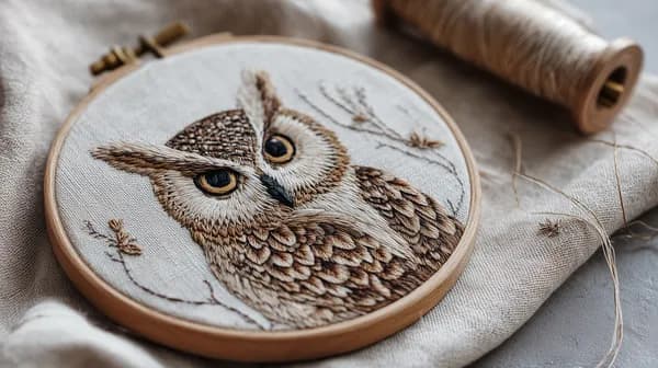 Warm Embroidered Owl in Hoop – Rustic Wall Art Pattern - HD Wallpaper, 4k Background Image