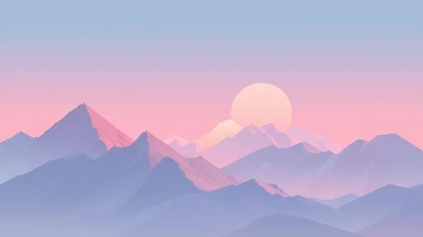 Pastel Mountain Sunrise Wallpaper with Soft Blue-Pink Gradient - HD Wallpaper, 4k Background Image