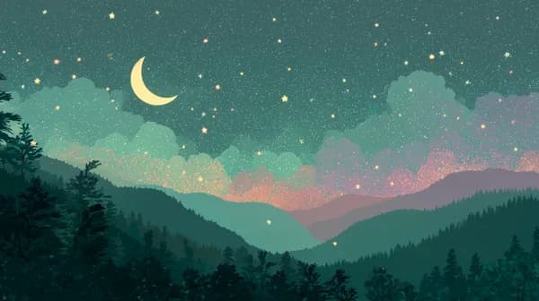 Dreamy Night Sky Over Colorful Mountain Forest Landscape - HD Wallpaper, 4k Background Image