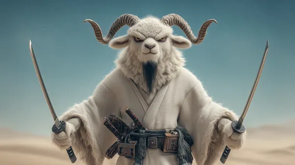 Epic fantasy ram warrior in white robe with twin swords - HD Wallpaper, 4k Background Image