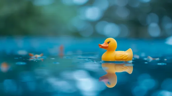 Sunny Rubber Duck Floating on Calm Blue Water - Serene Wallpaper - HD Wallpaper, 4k Background Image