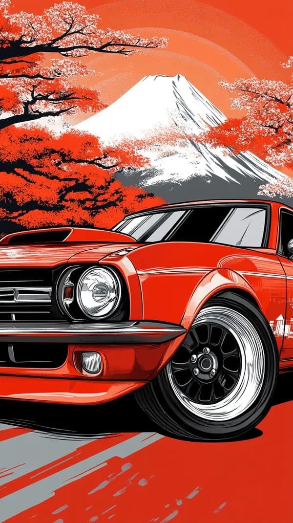 Vibrant Pink Sports Car in Autumn City Street – Digital Painting - HD Wallpaper, 4k Background Image