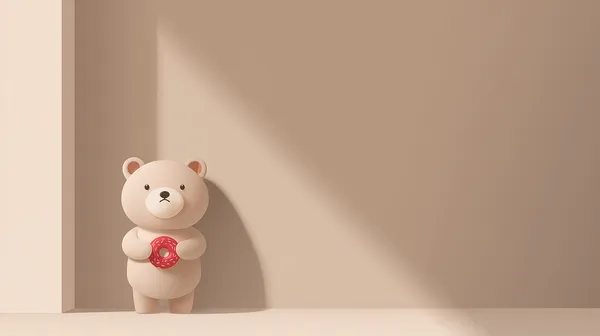 Cozy 3D teddy bear with donut in a soft pastel room - HD Wallpaper, 4k Background Image