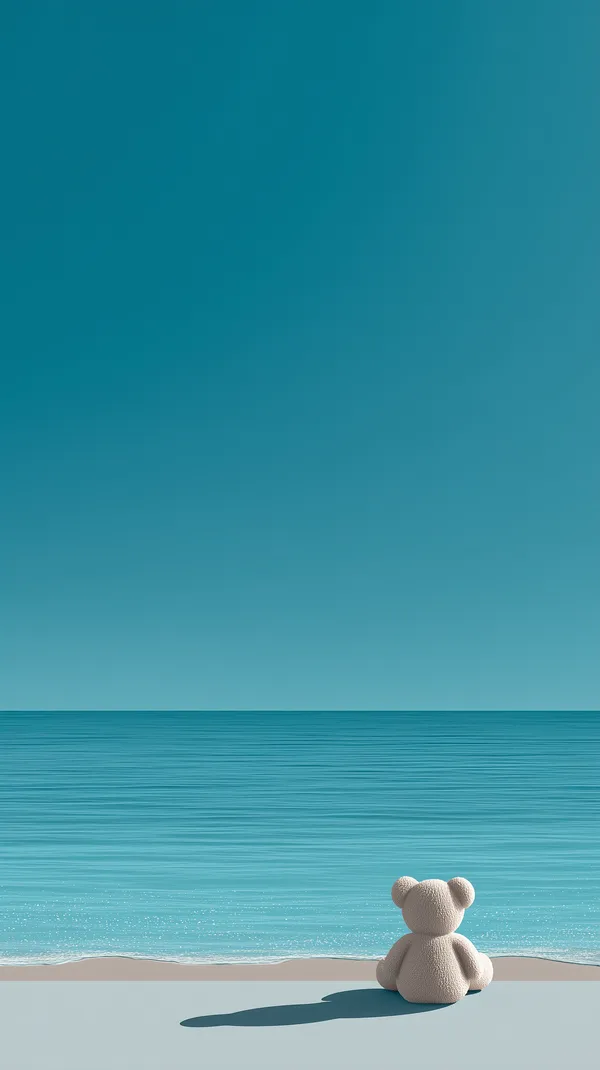 Calm Seascape Wallpaper: Plush Bear on Quiet Beach - HD Wallpaper, 4k Background Image