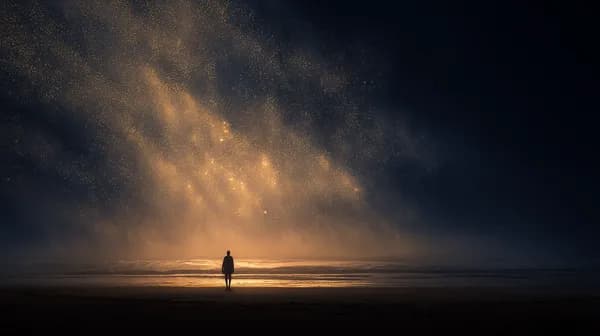 Mystical Night Beach Scene with Golden Light and Silhouette - HD Wallpaper, 4k Background Image