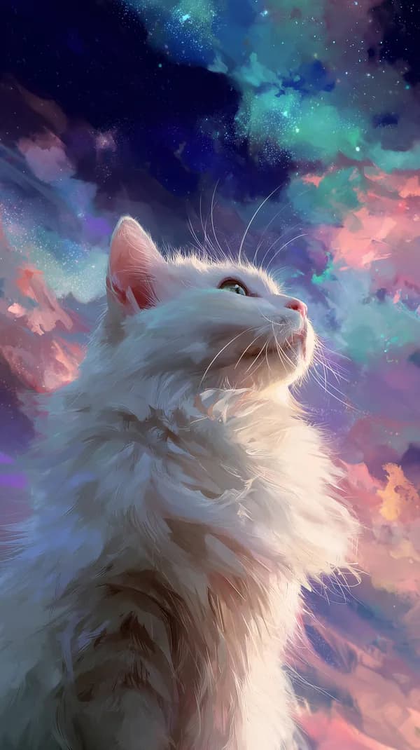 Dreamy Cosmic Cat Portrait in Aurora Sky - Fantasy Wallpaper - HD Wallpaper, 4k Background Image