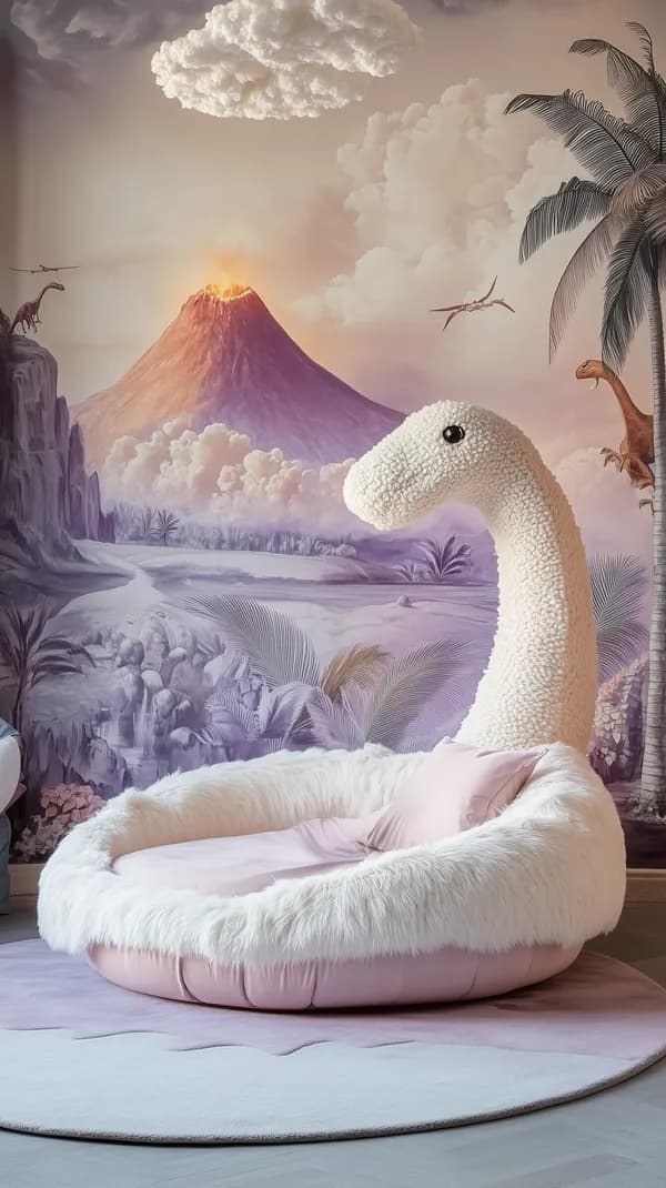 Pastel Fantasy Dino Landscape Wall Mural for Kids’ Bedroom - HD Wallpaper, 4k Background Image