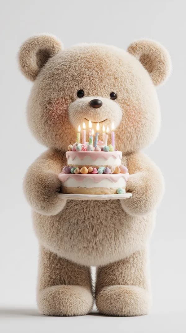Cute Plush Bear Celebrates with Pastel Cake Wallpaper - HD Wallpaper, 4k Background Image