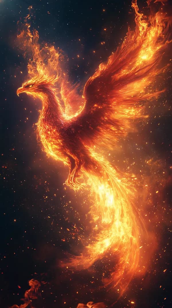 Fiery Phoenix in Flames Wallpaper - Dynamic Orange Fire Bird - HD Wallpaper, 4k Background Image