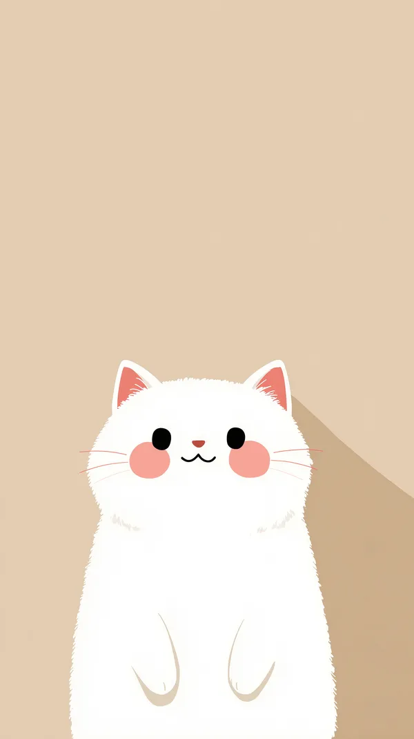 Adorable White Cat Cartoon Wallpaper | Minimal Kawaii Style - HD Wallpaper, 4k Background Image