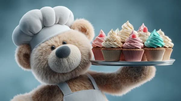 Charming Teddy Chef with Colorful Cupcakes wallpaper - HD Wallpaper, 4k Background Image