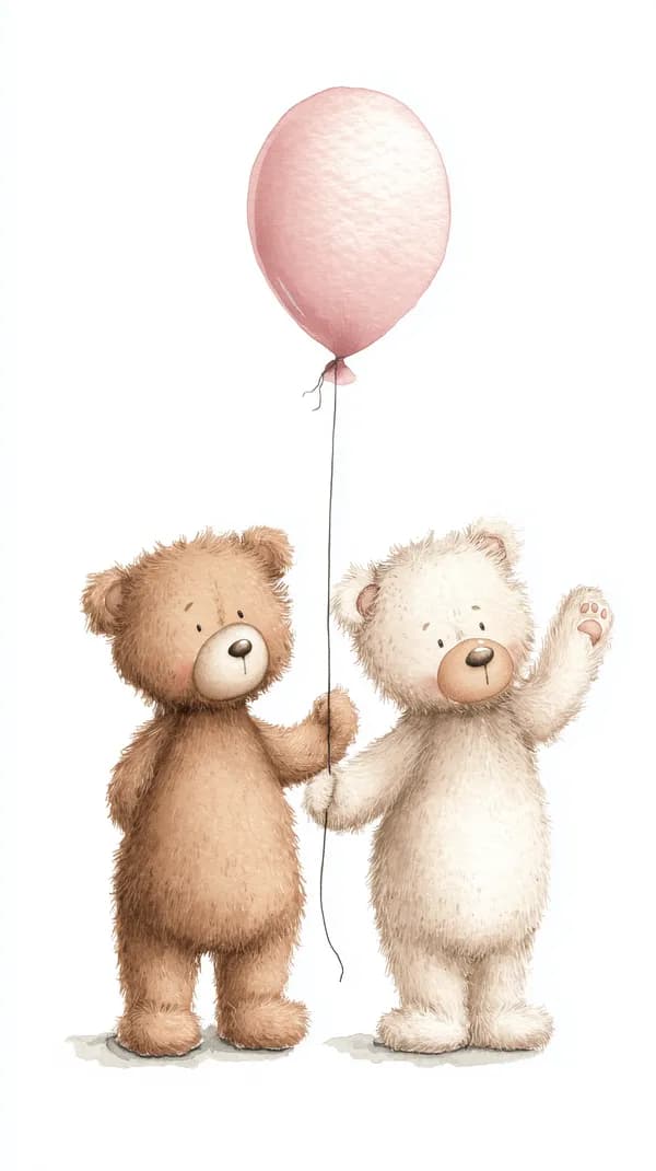 Cute Bear Friends with Balloon Watercolor Wallpaper - HD Wallpaper, 4k Background Image
