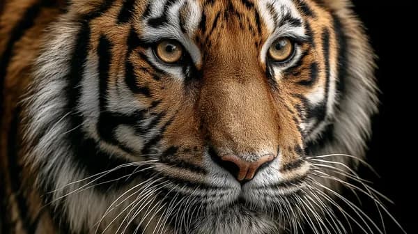 Vivid Tiger Close-Up Portrait with Intense Amber Eyes and Fur - HD Wallpaper, 4k Background Image