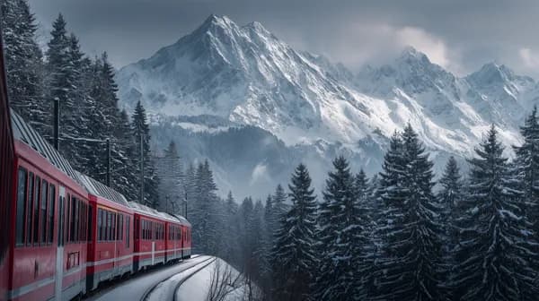 Snowy Alpine Mountain Train Wallpaper in Frosty Forest Scene - HD Wallpaper, 4k Background Image