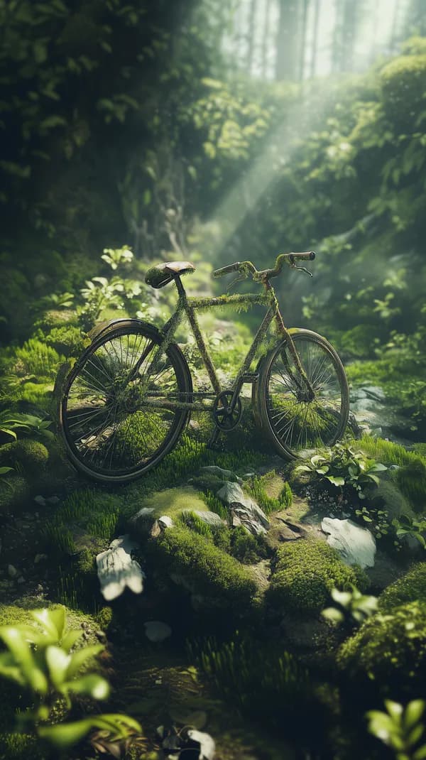 Mossy Bicycle in Sunlit Forest - Serene Nature Wallpaper - HD Wallpaper, 4k Background Image