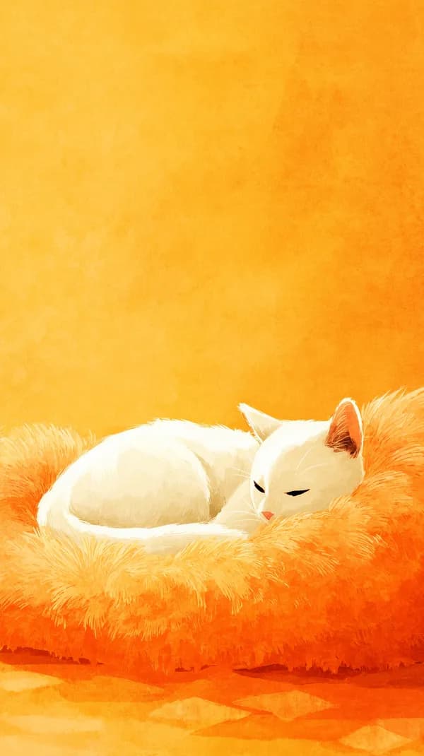 Cozy Orange Cat Sleeping on Fluffy Bed - Warm Illustration Wallpaper - HD Wallpaper, 4k Background Image