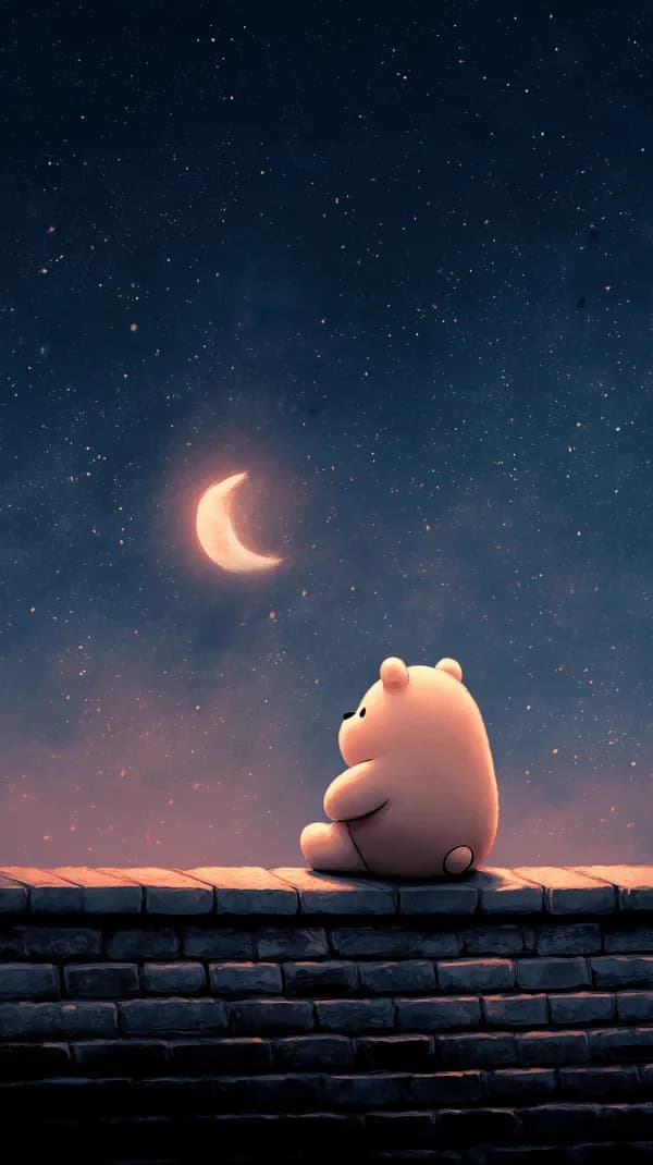 Cute Bear Under Moonlit Sky: Dreamy Night Wallpaper - HD Wallpaper, 4k Background Image