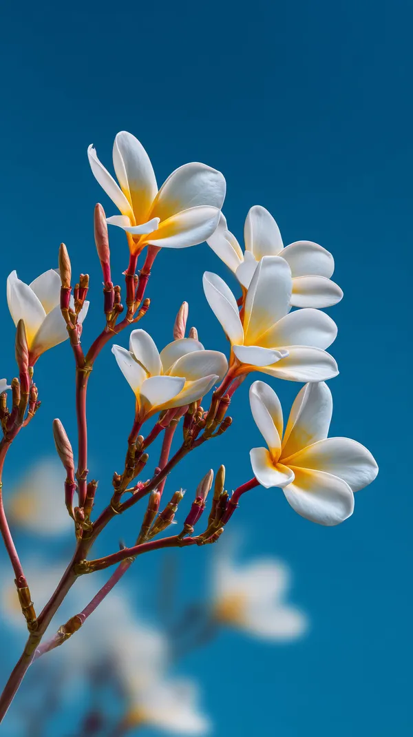 Bright Plumeria Flowers Against Deep Blue Sky Wallpaper - HD Wallpaper, 4k Background Image