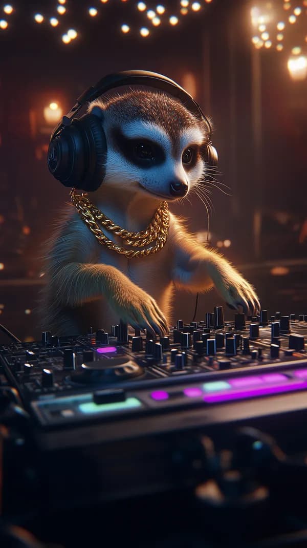 Cute Meerkat DJ With Headphones and Neon Decks in Nightlife - HD Wallpaper, 4k Background Image