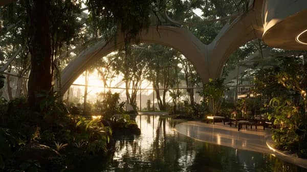 Tranquil Indoor Garden Oasis at Sunset Reflections - HD Wallpaper, 4k Background Image