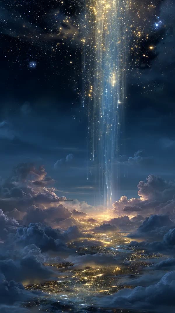 Celestial Beam Through Clouds: Golden Blue Night Sky Wallpaper - HD Wallpaper, 4k Background Image