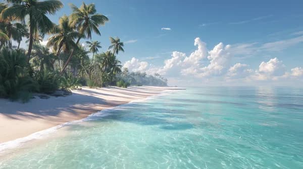 Tropical Beach Paradise: Turquoise Water & Palm Tree Coast - HD Wallpaper, 4k Background Image