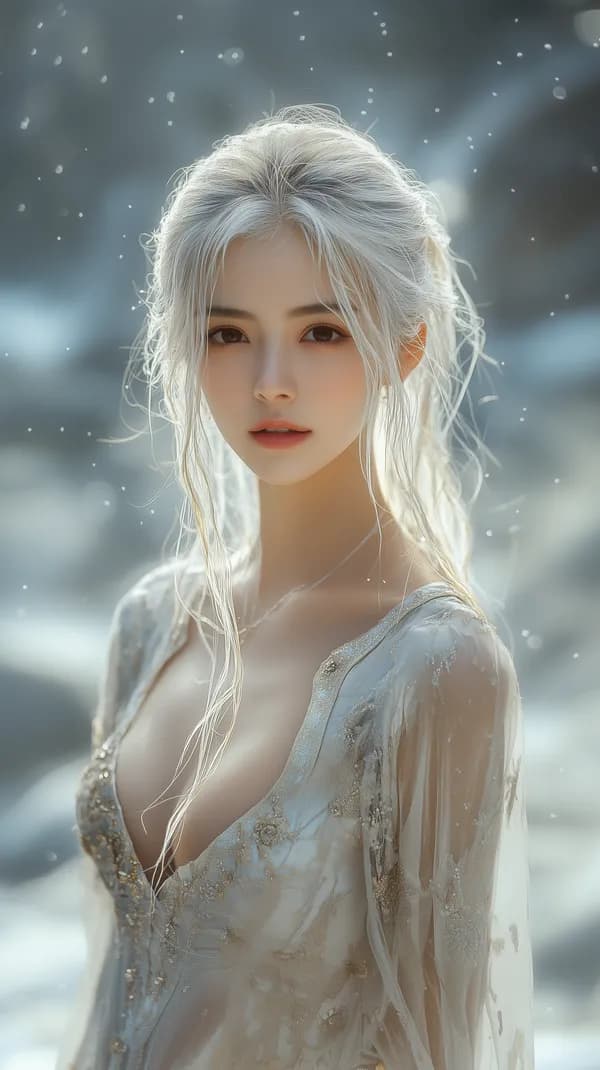 Ethereal Snowlit Portrait: Fantasy Maiden in Delicate Gown - HD Wallpaper, 4k Background Image