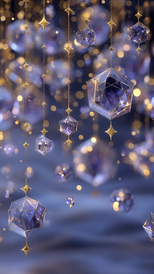 Blue Purple Crystal Ornaments in Golden Hangs - Dreamy Wallpaper - HD Wallpaper, 4k Background Image