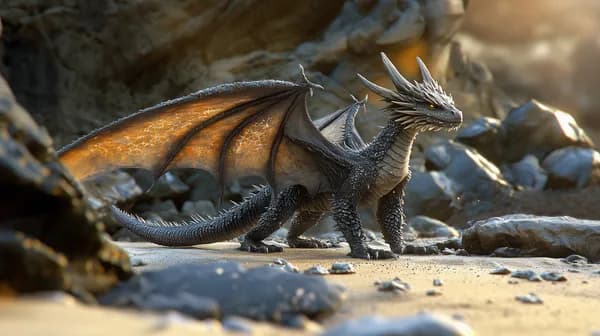 Majestic Fantasy Dragon on Rocky Shore Desktop Wallpaper - HD Wallpaper, 4k Background Image
