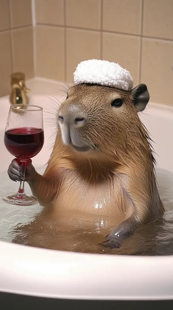 Whimsical Capybara Bath Time Celebration with Wine Wallpaper - HD Wallpaper, 4k Background Image
