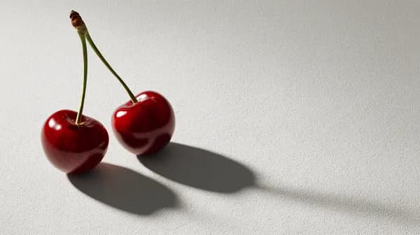 Two Glossy Cherries on White Surface - Minimal Still Life Wallpaper - HD Wallpaper, 4k Background Image