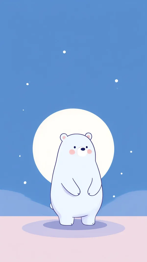 Cute Polar Bear in Soft Blue Night - Adorable Cartoon Wallpaper - HD Wallpaper, 4k Background Image