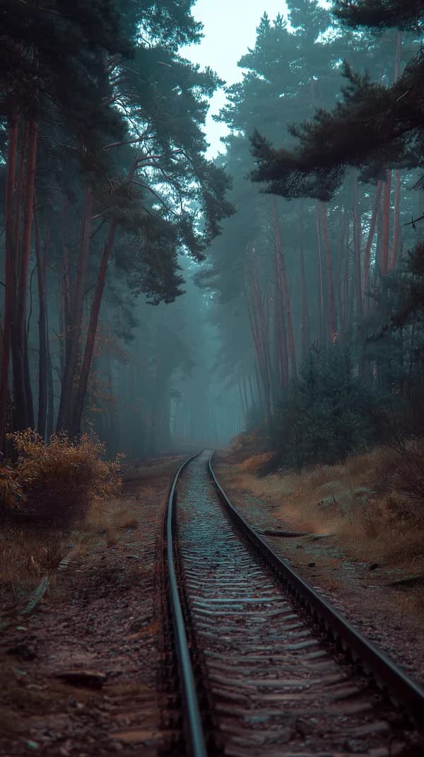 Moody Forest Railway Tracks in Dense Fog - Atmospheric Wallpaper - HD Wallpaper, 4k Background Image