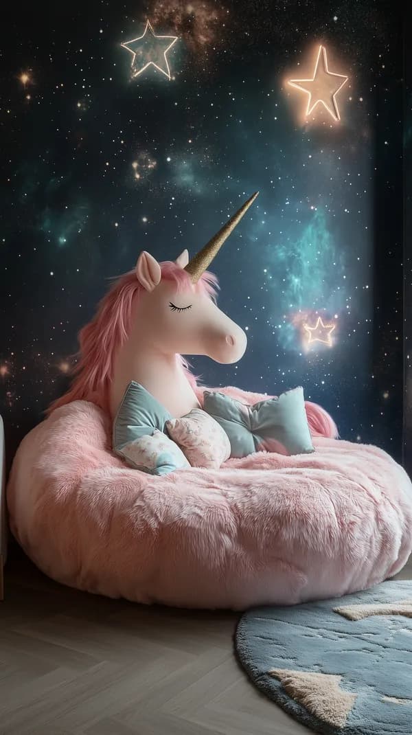 Pastel Unicorn in Cosmic Night Sky - Cozy Bedroom Wall Decor - HD Wallpaper, 4k Background Image