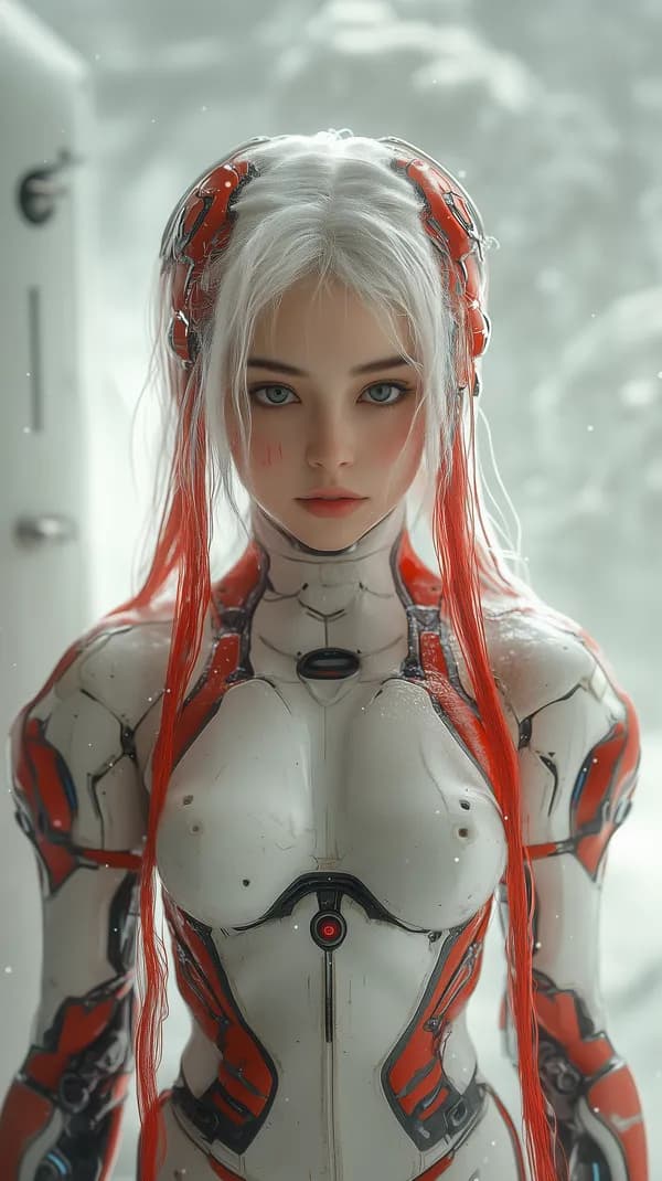 Futuristic Cyborg Woman in Red-Accent Armor Wallpaper - HD Wallpaper, 4k Background Image