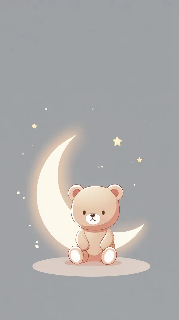 Cute teddy bear under a crescent moon wallpaper for kids - HD Wallpaper, 4k Background Image